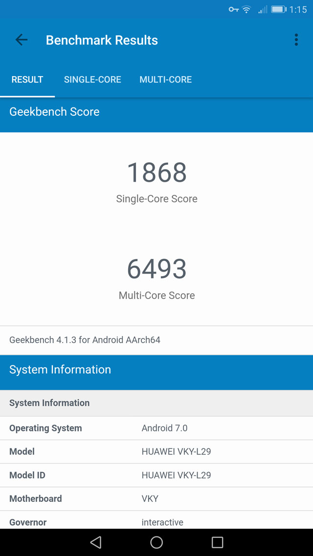 Huawei P10 Plus GeekBenchmark